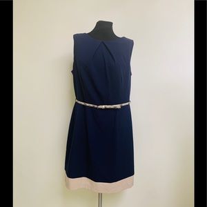 AGB Blue Tan Sleeveless Dress with Belt